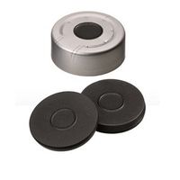 Product Image of ND20 Butyl Combination Seal: Aluminum Headspace Cap, clear lacquered, centre hole, dark grey, 10 x 100 pc