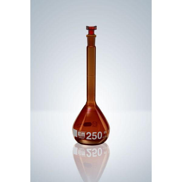 Hirschmann Volumetric flask, brown, NS 24/29, 1000 ml, w. graduation, A, CC, glass stopper