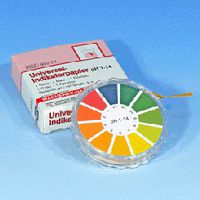 Product Image of Universal-Indikatorpapier pH 1...14 mit Farbskala (1 Rolle=5 m), 7 mm Breite, Bestellmenge bitte in 5er-Schritten angeben!