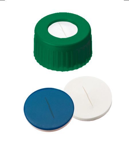 Altmann Analytik Kurzgewindekappe, ND9 PP, grün, 1,0 mm, geschlitzt, Si weiß/PTFE blau, 1000/PAK