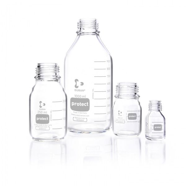 Duran Group DURAN protect, Produktions- und Lagerflasche (Korbflasche), kunststoffummantelt (PU), GLS 80, mit Staubschutzkappe, ohne Schraubkappe und 