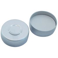 Product Image of 20 mm center tear-off cap, silver painted, silicone blue transparent/PTFE white, 45° shore A, 3 mm, 1000 pc/PAK