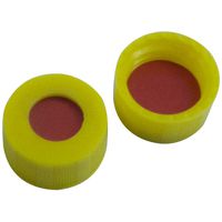 Product Image of 9 mm PP short threaded cap, yellow, with hole, natural rubber red-orange/TEF transparent, 1 mm, 1000 pc/PAK