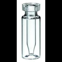 ND11 Roll Rim Bottle with 0,3 ml integrated Micro Insert, ''Base Bond'', Clear Glass, 1. hydrolytical Class, wide Insert