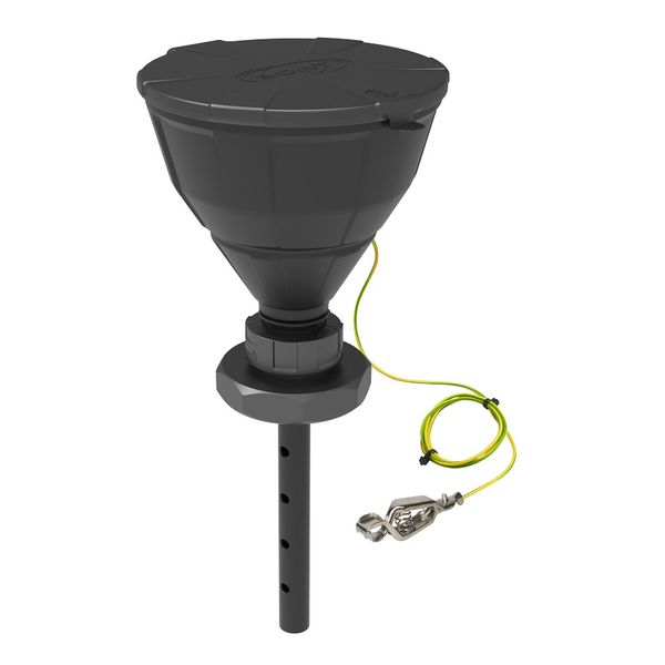 SCAT Kugeltrichter ''ARNOLD'' mit Deckel, V2.0, S95, HDPE elektr. ableitfähig, Lanze, Spritzschutz, Sieb, Trichter 200 mm