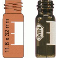 Product Image of 1,5 mL Gewindeflasche N 10 AD: 11,6 mm, Außenhöhe: 32 mm braun, flacher Boden, weite Öffnung, Packung à 100 Stück