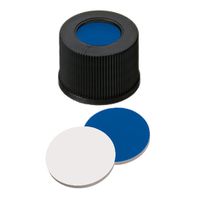 Product Image of Schraubkappe, ND13 Verschluss: PP, schwarz mit 8,5 mm Loch, Silikon dunkelblau/PTFE weiß, 1,3 mm, 10x100/PAK