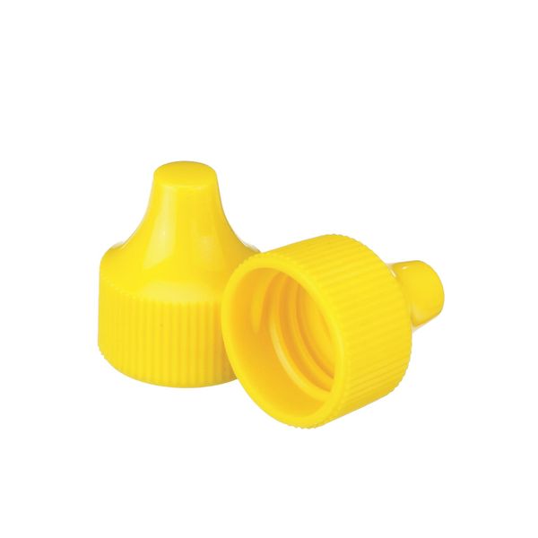 DWK Wheaton Gelbe PP-Kappe für Tropfflaschenspitze 20 mm und 30-125 ml Tropfflaschen, Größe 20-410, 100 St/Pkg