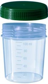 Sarstedt Schraubbecher, 100 ml, graduiert, PP, transparent, Öffnung: 58 mm, Schraubverschluss grün, 500 St/Pkg