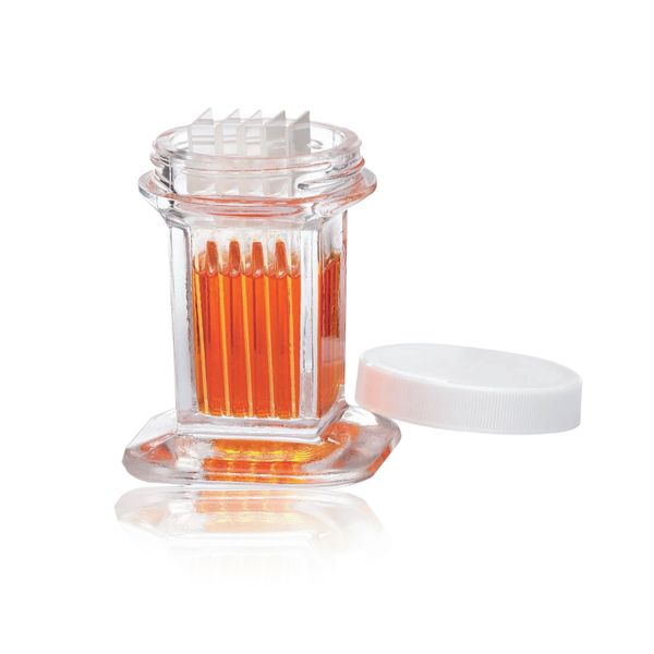 DWK Wheaton Färbetrog für 10 Objektträger, klares AR-Glas, mit weißem PP-Deckel, 6 St/Pkg
