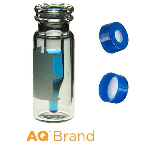 Microsolv Vial & Cap Kit incl. 100 300μl, Fused Insert, Snap Top, Clear Deactivated Autosampler Vials / Write on Patch / fill lines & 100 blue Snap 