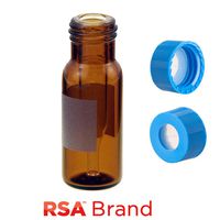 Product Image of Vial & Cap Kit incl. 100 300µl, Fused Insert, Screw Top, Amber RSA Autosampler Vials with Write on Patch/fill lines & 100 Light Blue Screw Caps with Clear AQR Silicone Rubber/Clear PTFE, ultra-pure, Pre-Slit fitted Septa, RSA Brand Easy Purchase Pack