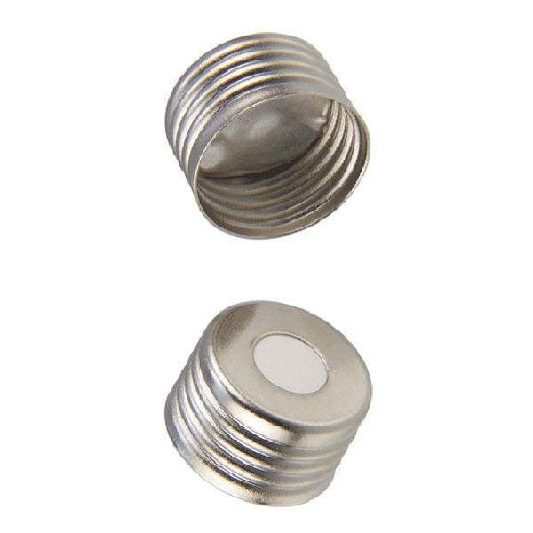 Microsolv Headspace Screw Cap 18 mm, with white Sil/Aluminum Foil Fitted Septa, silver, 100 pc/PAK