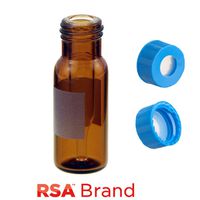 Product Image of Vial & Cap Kit incl. 100 300µl, Fused Insert, Screw Top, Amber RSA Autosampler Vials with Write on Patch/fill lines & 100 Light Blue Screw Caps with Clear AQR Silicone Rubber/Clear PTFE, ultra-pure fitted Septa, RSA Brand Easy Purchase Pack
