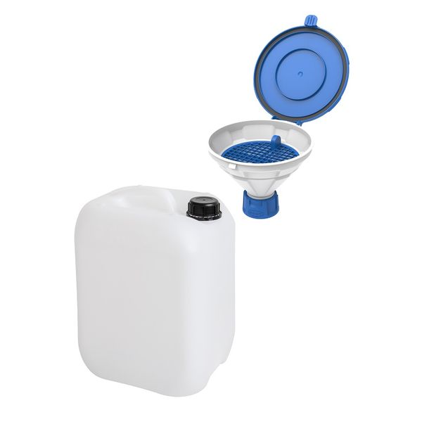 SCAT SafetyWasteSet: 10 Liter Kanister GL45, HDPE, Deckeltrichter "MARCO", V2.0, GL45, HDPE, herausnehmbaren Sieb