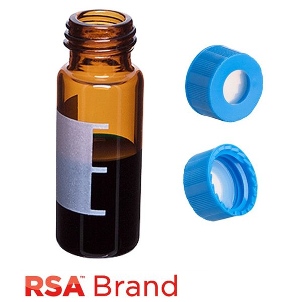 Microsolv Fläschchen & Kappen-Kit Enthält 100 2ml, Schraubkappe, Amber RSA Autosampler Fläschchen mit Schreibfeld/Fülllinien & 100 hellblaue 
