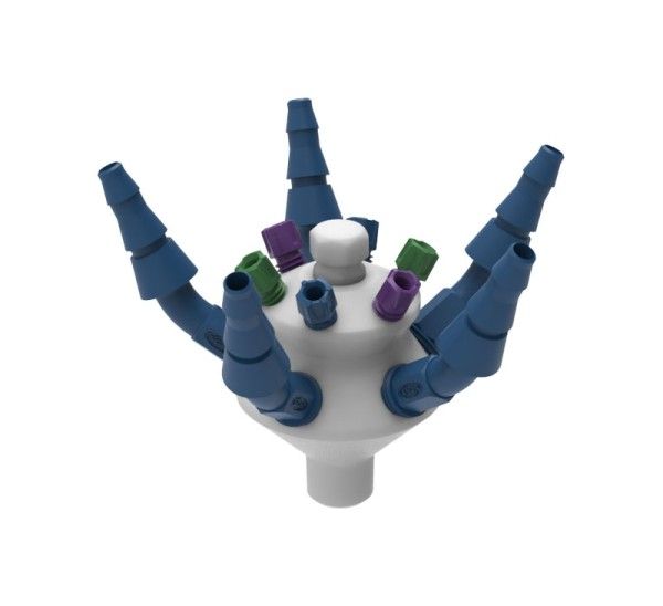 SCAT HPLC Sammler, NPT 1/8", PTFE, 6 x 1,6/2,3/3,2mm AD, 6 x PFA-Blindstopfen, 6 x 5-11,5mm ID, 6 x PTFE-Blindstopfen