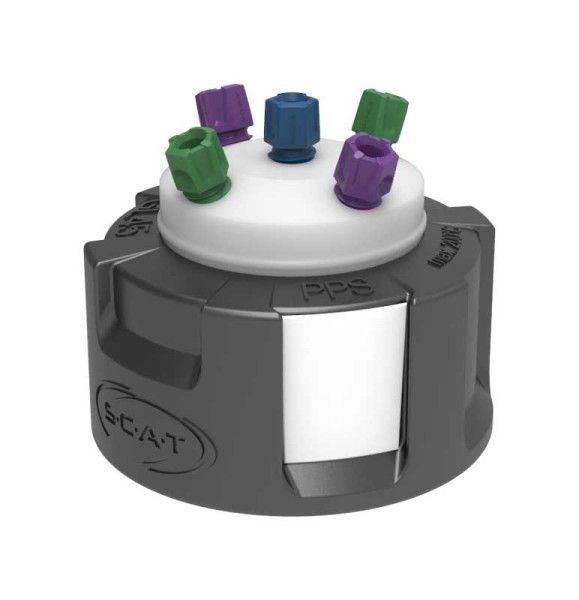 SCAT SymLine SafetyWasteCollector V, V2.0, HDPE, GL45, 5 x PFA-Fittings für Kapillaren mit 1,6/2,3/3,2 mm AD