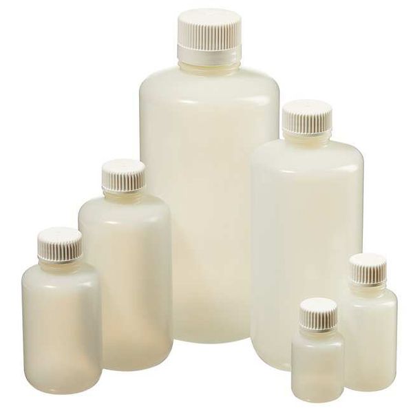 Nalgene Thermo Scientific Narrow Neck Bottle, HDPE, 125 ml, with Cap, sterile, on tablet, 240 pc/PAK
