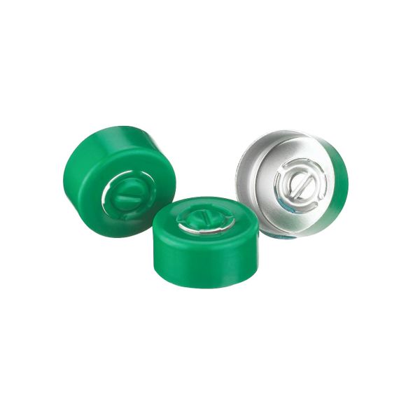 DWK Wheaton Aluminiumkappe, grün, mit Mittelabriss, ohne Einlage, 13 mm AD, 1000 St/Pkg