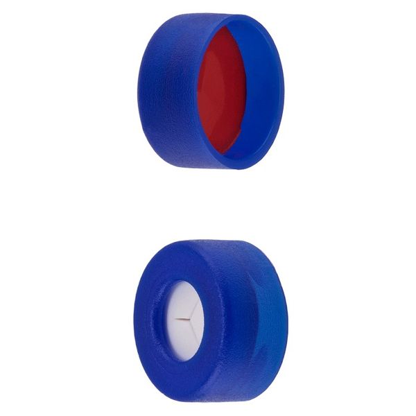Microsolv Snap Top Cap, blue, smooth, soft PE, white Silicone Rubber/Red PTFE Pre-Slit (Y Shape) Septa, for 11mm, 12x32mm Snap Top autosampler vials, 