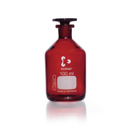 Duran Group Narrow neck bottle, amber glass, NS 14/15, 100 ml, with glass stopper, 10 pc/PAK