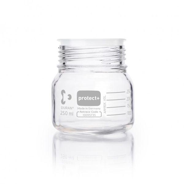 Duran Group DURAN Laborglasflasche GLS 80, klar, protect+ kunststoffummantelt (PA12), mit Staubschutzkappe, 250 ml, 10 St/Pkg