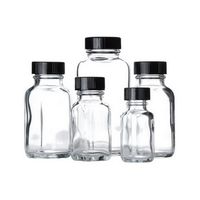 Product Image of Square bottle ''French'', clear glass, 0.5oz, PF screw cap, black, 20-400, Rubber Liner, 26 x 62 mm, 0.5oz, 48 pc/PAK