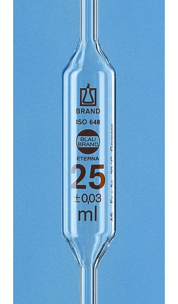 Brand GmbH & Co. KG Vollpipetten, BLAUBRAND ETERNA, Klasse AS, 50 ml, 1 Marke, braune Graduierung, DE-M, 6 St/Pkg