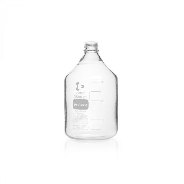Duran Group DURAN Laborglasflasche GL 45, klar, protect+ kunststoffummantelt (PA12), mit Staubschutzkappe, 3500 ml