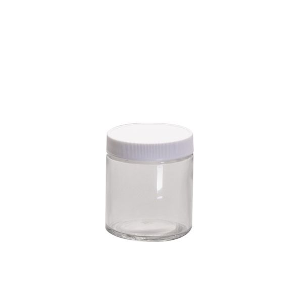 JG Finneran 4 oz, 125 ml Short Wide Mouth Jar, 60x68 mm, 58-400 mm Thread, White Closure, PTFE Lined, 24 pc/PAK