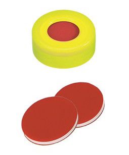 Altmann Analytik ND11 PE Snap Ring Seal: Snap Ring Cap yellow + centre hole, PTFE red/Silicone white/PTFE red, hard cap, 10x100/pac