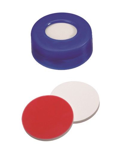 Altmann Analytik Schnappringkappe, ND11 PE: blau mit 6 mm Loch, Silikon weiß/PTFE rot UltraClean, weiche Kappe, 1,3 mm, 10x100/PAK