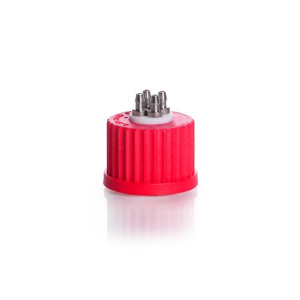 Duran Group DURAN Anschluss-System GL 25, roter PBT Schraubverschluss mit PTFE-Einsatz und 4-Ports (Edelstahl)