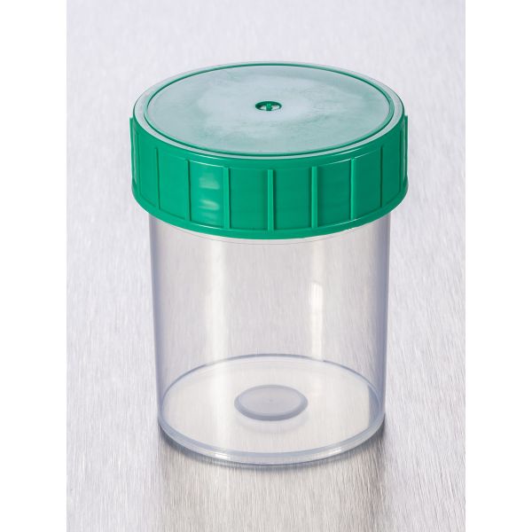 Corning Gosselin Probenbecher 125 ml, mit Deckel grün, steril, montiert lose, gerade, 380 St/Pkg