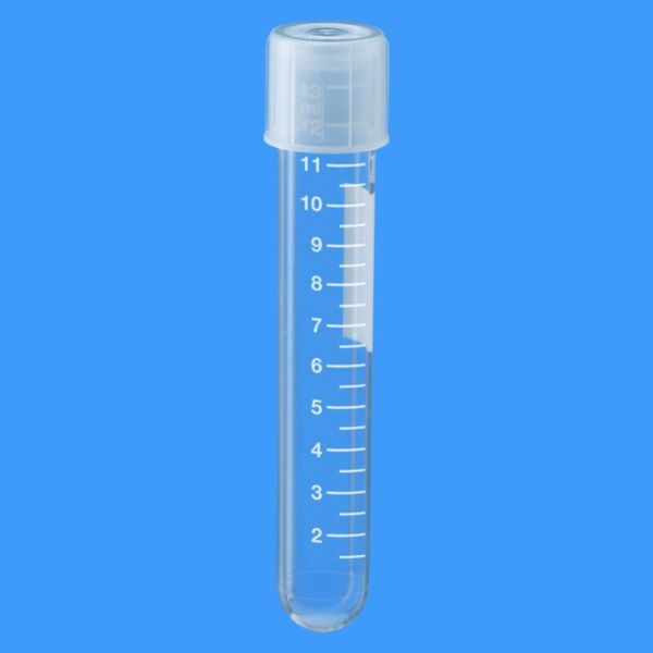 Sarstedt Tube, PP, 13 ml, (LxØ): 100 x 16 mm, round bottom, transparent, LD-PE natural push-in stopper, assembled, with scale, sterile, 20 x 25 pc/PAK