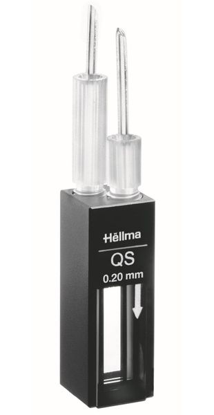 Hellma Kompakt-Durchfluss-Küvette, Typ 170.700-QS, HP Quarzglas, WL 200-2500 nm, Schichtdicke 0.2 mm, (HxB) 17.5x3.5 mm, Z-Höhe 8.5-15 mm, FEP-