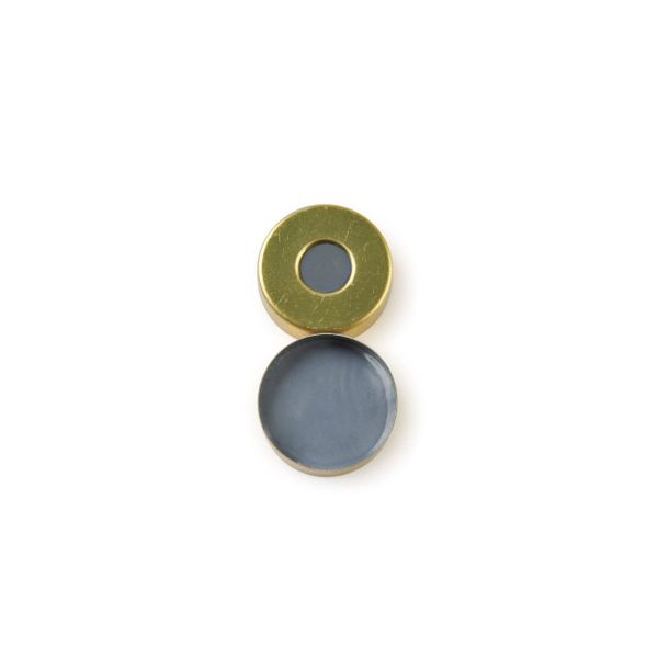 Thermo Fisher Scientific Bördelkappe SureSTART Level 2, 20 mm, Magnetstahl gold & Septum Silikon blau/PTFE klar, weich, 3 mm, 100 St/Pkg
