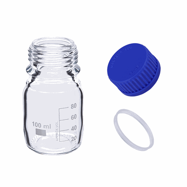 Microsolv Bottles, HPLC Mobile Phase Storage, Glass, Clear, 100 ml, Screw Top, GL45 Threads, 10 pc/PAK