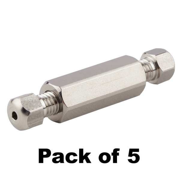 Microsolv Verbinder Set, Hochdruck, 0,50 mm / 0,020'' Bohrung mit 10-32 mm Gewinde, Edelstahl, gerade, für 1/16'' Schlauch, 5 St/Pkg