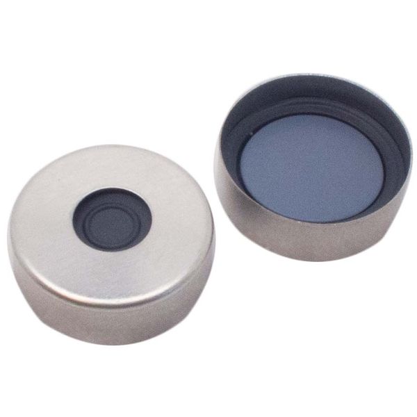 Altmann Analytik 20 mm Magnetic flare cap, silver painted, 8 mm hole, pharma-fix septum, butyl/PTFE, 50°shore A, 3 mm, 1000 pc/PAK