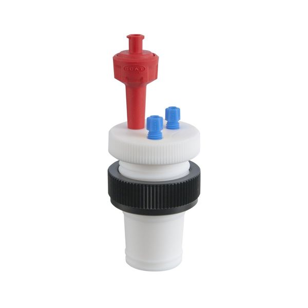 SCAT SafetyCap II, für Schliff-Flasche 29/32 mm, mit Kontermutter, 2x PFA-Fittings 3,2 mm AD + Belüftungsventil