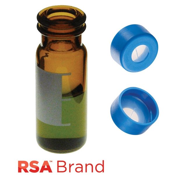 Microsolv Fläschchen & Kappen-Kit inkl. 100 2ml, Snap Top, Amber RSA Autosampler Fläschchen mit Schreibfeld / Fülllinien & 100 hellblaue Schnappkappen