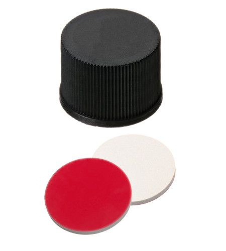 Altmann Analytik ND13 Combination Seal: PP Screw Cap, black, closed, Silicone cream/PTFE red, 10 x 100 pc