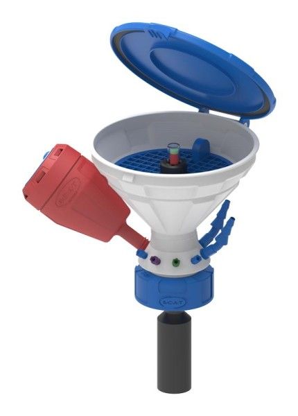 SCAT Universal Waste Hub JAN, S60/61, PE-HD, Sicherheitstrichter, Füllstandsanzeige, inklusive Fittinge und Blindstopfen