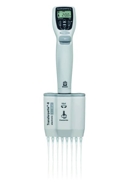Brand GmbH & Co. KG 8-Kanal Mikroliterpipette Transferpette -8 electronic, 1 - 20 μl, Netzteil Europa (100-240 V / 50-60 Hz), DE-M