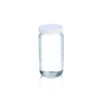 Product Image of AC Rundflasche, Klarglas, 1oz, Schraubkappe, PP, weiß, 33-400 mit PV-Einlage, 34 x 68 mm, 48 St/Pkg