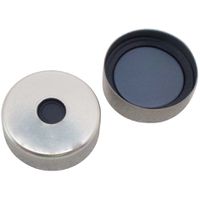 Product Image of 20 mm Magnetische Bördelkappe, silber lackiert, mit 6 mm Loch, Pharma-Fix-Septum, Butyl/PTFE, 50°shore A, 3 mm, 1000 St/Pkg