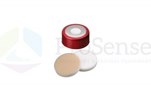 Dissolution Accessories Crimp-Kappe, 20 mm, BiMetal, magnetisch, rot, 3 mm natur PTFE/weiß ULB Silikon, für HPLC Probenfläschchen