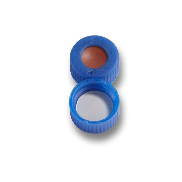 Thermo Fisher Scientific Schraubkappe AVCS SureSTART Level 2, 9 mm, PP blau & Septum Silikon/PTFE rot/elfenbein, 1 mm, 5000 St/Pkg